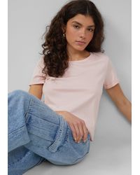 QS - Baumwollshirt mit Rundhalsausschnitt - Lyst