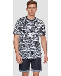 QS - Baumwoll-T-Shirt mit All-over-Print und Rippblende - Lyst