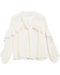 Comma, - Strukturierte Schluppen-Bluse Mit Volants - Lyst