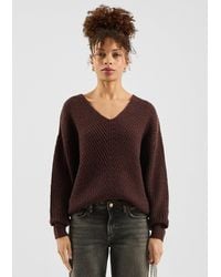 QS - Locker gestrickter Pullover mit V-Auschnitt in Melange Optik - Lyst