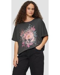 QS - Oversize Shirt in gewaschener Optik mit Metallic-Frontprint - Lyst