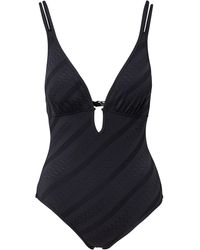 S.oliver - Strukturierter Badeanzug Mit Schmuckperle Und Cut Out - Lyst