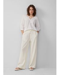 QS - Leinenmixhose mit Gummizug und weitem Bein - Lyst