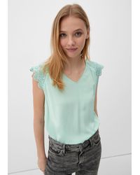 QS - Bluse mit Broderie Anglaise - Lyst
