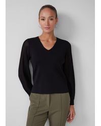 S.oliver - Feinstrickpullover mit V-Ausschnitt und semitransparenten Ärmeln - Lyst