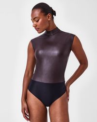 Spanx - Leather-like Mock Neck Bodysuit - Lyst