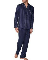 Admas Pyjama's / Nachthemden Pyjama Satijnen Loungewear Shirt En Broek Stripes - Blauw
