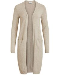 Vila - Manteau Noos Ril Long Cardigan - Natural Melange - Lyst