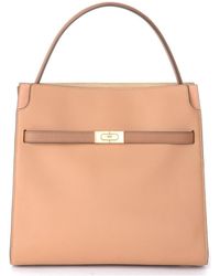 Tory Burch Lee Radziwill Double Shoulder Bag Made Of Beige Leather Shoulder Bag - Brown