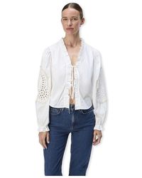 Object - Blouses Noos Top Brodera L/S - White Sand - Lyst