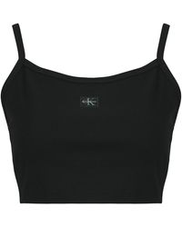 Calvin Klein - Top Sl Woven Label 2X2 Baby Rib Crop - Lyst