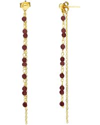 Orusbijoux - Bijoux Boucles D'oreilles Pendantes Argent Doré Pierres Grenat - Lyst