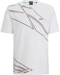 BOSS - T-shirt T-SHIRT REGULAR FIT EN COTON MÉLANGÉ BLANC AVEC MOTIF A - Lyst