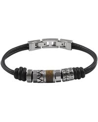 Fossil - Bracelets Bracelet homme cuir noir et perles en acier - Lyst