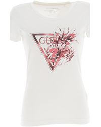 Guess - T-shirt Ss rn flower triangle tee - Lyst