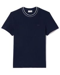 Lacoste - T-shirt T-SHIRT BLEU MARINE EN PIQUÉ STRETCH À COL RAYÉ - Lyst