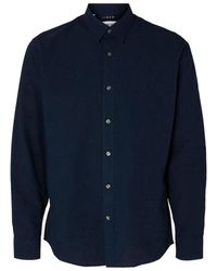 SELECTED - Overhemd Lange Mouw 16079056 Linen Shirt-Sky Captain - Lyst