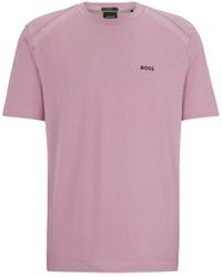 BOSS - T-shirt T-SHIRT VIOLET CLAIR EN COTON STRETCH À COL ROND AVEC L - Lyst