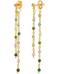 Orusbijoux - Boucles oreilles Boucles D Oreilles Argent Dorée Double Chaine Longue Et - Lyst