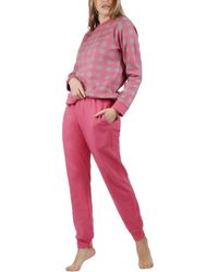 Admas Pyjamas Nachthemden Pyjama Outfit Broek Top Lange Mouwen Minnie Check Disney in het Rood Dames Kleding voor voor Nachtmode voor Badjassen en kamerjassen 