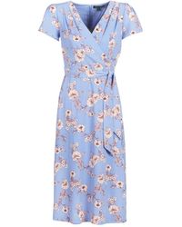Lauren by Ralph Lauren Lange Jurk Floral Print- Short Sleeve-day Dress - Blauw