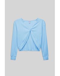 Enorsia - T-shirt Top en jersey avec plis piqués devant torsadé et coupe courte - Lyst