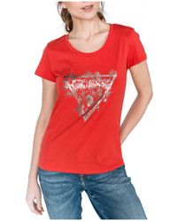 Guess - Polo T-Shirt Femme FLOWERS W92I37 Rouge (rft) - Lyst