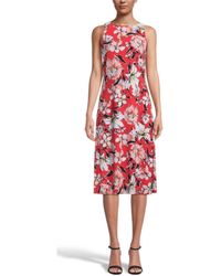 Kasper Wo Dress Size Small Ps Petite Sheath Floral Print Long Dress - Red