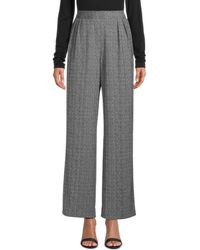 Anne Klein Women Dress Trousers Xl Herringbone Wide-leg Stretch Trousers - Grey