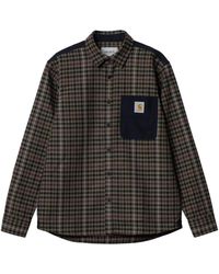 Carhartt Overhemd Lange Mouw Asher Check Shirt - Seaweed Dark Navy - Zwart