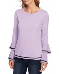 Cece Wo Jumper Xs Ribbed Knit Piped Tiered Pullover Jumper - Purple