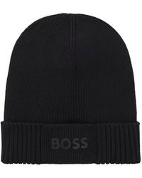 BOSS - Bonnet BONNET NOIR À LOGO EN COTON ET LAINE VIERGE ASIC_BEANIE - Lyst