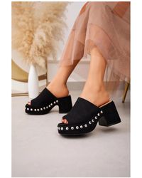 Vera Collection - Sandales Mules Plateforme à talon bloc avec clous, Noir - Lyst