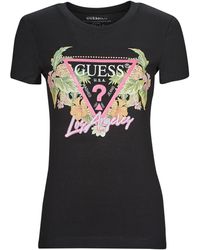 Guess - T-shirt SS CN TRIANGLE FLOWERS TEE - Lyst