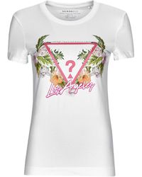 Guess - T-shirt Korte Mouw Ss Cn Triangle Flowers Tee - Lyst