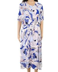 Alfani Wo Dress Size Small S Sheath Floral Print Tie Front Long Dress - Blue