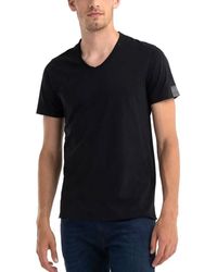 Replay - T-shirt T-shirt noir col en V - Lyst