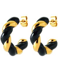 Brillaxis - Boucles oreilles Créoles acier doré laque noire - Lyst