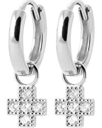 Brillaxis - Boucles oreilles Boucles d'oreilles créoles croix argent - Lyst