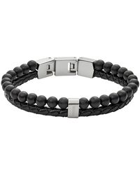 Fossil - Bracelets Bracelet cuir tressé perles noires - Lyst