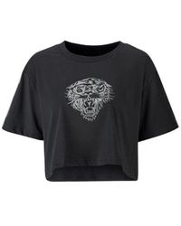 Ed Hardy - T-shirt Tiger glow crop top black - Lyst