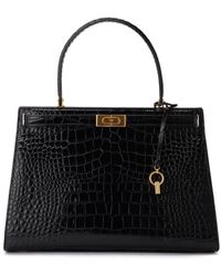 Tory Burch Bag Model Lee Radzizill In Black Crocodile Embossed Leather Women's Shopper Bag In Black