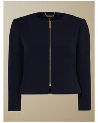 Ted Baker Blazer Curved Hem Cropped Jacket Navy - Blauw