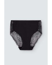 Ysabel Mora - Slips Culotte Midi Coton Découpé Au Laser Avec Dentelle - Lyst