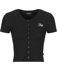 Guess - T-Shirt Korte Mouw Sl Cn Snap Embro Slim Top - Lyst