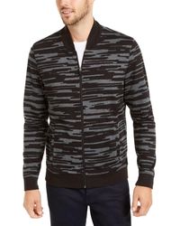 Alfani Mens Jacket Grey Size Xl Abstract Knit Full Zip Bomber Coat - Black