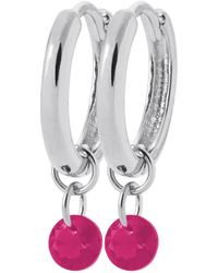 Brillaxis - Boucles oreilles Boucles d'oreilles créoles pampille fuschia argent - Lyst