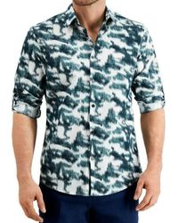 Alfani Men Shirt Size Medium M Roll Tab Sleeve Abstract Button Long Sleeved Shirt - Multicolour