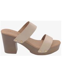Vera Collection - Sandales Mules plateforme à talon carré et larges brides, Beige - Lyst