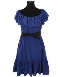 Sandro - Robe Courte Robe En Soie Bleue - Lyst